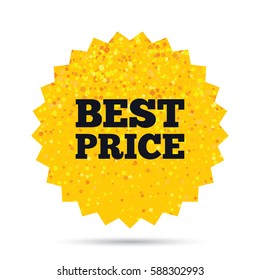 Gold glitter web button. Best price sign icon. Special offer symbol. Rich glamour star design. Vector