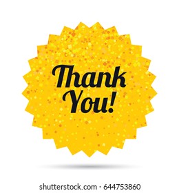 Gold glitter web button. Thank you sign icon. Customer service symbol. Rich glamour star design. Vector