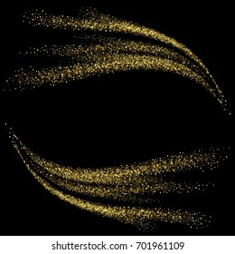 The gold glitter.Abstract waves glitter of gold particles on black background