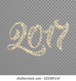 Gold glittering 2017 numbers for New Year holiday design. Vector glowing 2017 on transparent background