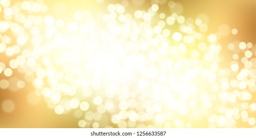 Gold glittering background with bokeh effect. Golden twinkled light backdrop for Wedding or Christmas xmas card . Vector Illustration.