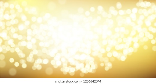 Gold glittering background with bokeh effect. Golden twinkled light backdrop for Wedding or Christmas xmas card . Vector Illustration.