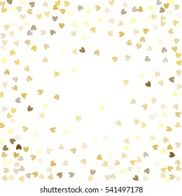Gold glittering background vector. Star dust hearts and golden glitter. Holidays background for web and print. Hearts glitter pattern