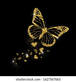 Gold glittering butterfly and