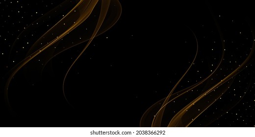 Gold glittering color wavy wave design element with glitter effect on dark background.