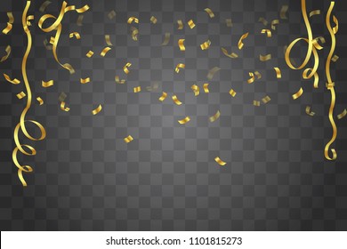 Gold glittering confetti is falling with a transparent background,Vector.