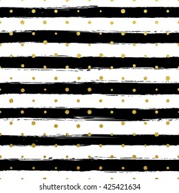 Gold glittering confetti on seamless stripe pattern background