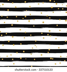 Gold glittering confetti seamless pattern on stripe background
