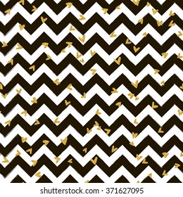 Gold glittering confetti seamless pattern on stripe chevron background