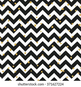 Gold glittering confetti seamless pattern on stripe chevron background