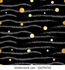 Gold glittering confetti seamless pattern on stripe background