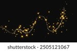 Gold glittering confetti wave and stardust. Backdrop with golden magical sparkles on dark background. Vector illustration