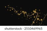 Gold glittering confetti wave and stardust. Backdrop with golden magical sparkles on dark background. Vector illustration