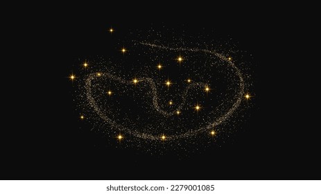 Gold glittering confetti wave and stardust. Golden magical sparkles on dark background. Vector illustration