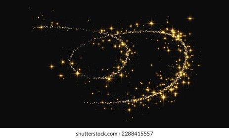 Gold glitzernde Konfetti Welle und Stardust. Goldene magische Funken auf dunklem Hintergrund. Vektorgrafik