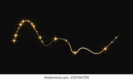 Gold glittering confetti wave and stardust. Golden magical sparkles on dark background. Vector illustration
