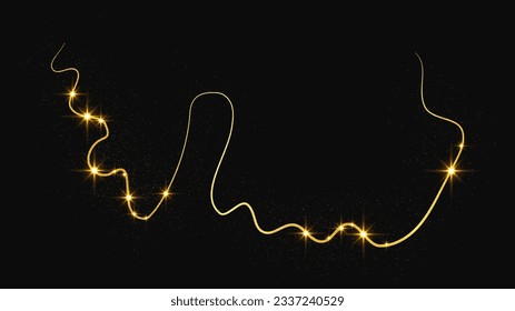 Gold glittering confetti wave and stardust. Golden magical sparkles on dark background. Vector illustration