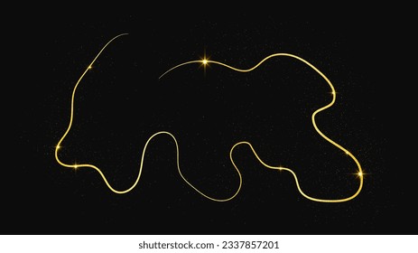 Gold glittering confetti wave and stardust. Golden magical sparkles on dark background. Vector illustration