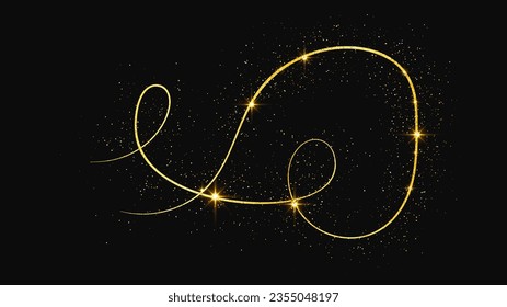 Gold glittering confetti wave and stardust. Golden magical sparkles on dark background. Vector illustration