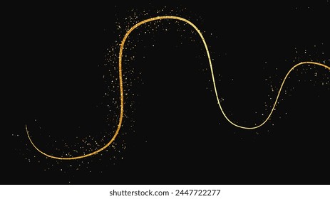 Gold glittering confetti wave and stardust. Backdrop with golden magical sparkles on dark background. Vector illustration