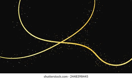 Gold glittering confetti wave and stardust. Backdrop with golden magical sparkles on dark background. Vector illustration