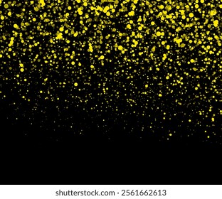 Gold glittering confetti wave and stardust. Backdrop with golden magical sparkles on dark background, Golden glitter splash, shiny star dust explosion, shimmer spray effect, festive holiday particles.