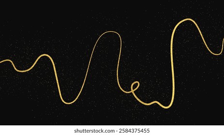 Gold glittering confetti wave and stardust. Backdrop with golden magical sparkles on dark background. Vector illustration