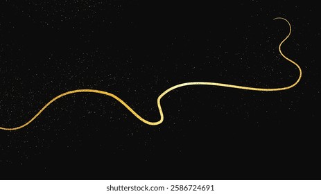 Gold glittering confetti wave and stardust. Backdrop with golden magical sparkles on dark background. Vector illustration