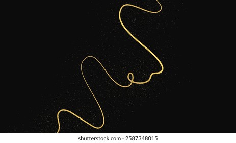 Gold glittering confetti wave and stardust. Backdrop with golden magical sparkles on dark background. Vector illustration