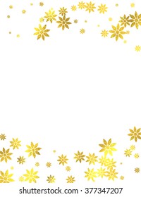 Gold glittering decoration frame with golden foil flowers isolated on white background, vector design elements