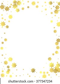 Gold glittering decoration frame with golden foil flowers isolated on white background, vector design elements