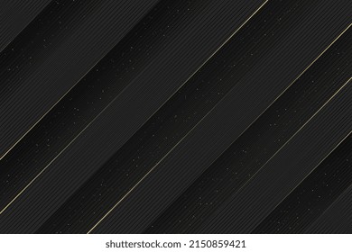 Patrón de líneas diagonales brillantes doradas sobre fondo negro. Diseño de fondo elegante de estilo minimalista