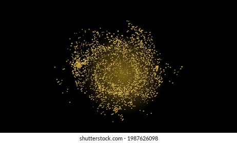 Gold glitzernde Punkte, Partikel auf schwarzem Hintergrund.
Abstrakter Lichteffekt. Goldene Leuchtpunkte. Vektorgrafik.