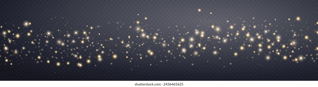 Gold glittering dots, particles, stars magic sparks. Glow flare light effect. Gold luminous points. Vector particles on transparent background. 