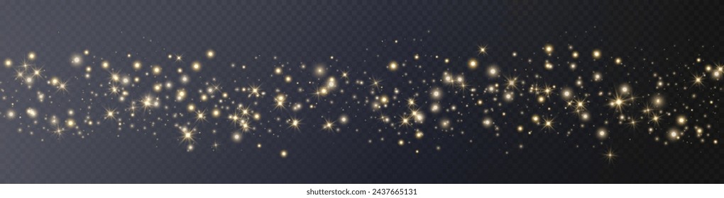 Gold glittering dots, particles, stars magic sparks. Glow flare light effect. Gold luminous points. Vector particles on transparent background. 