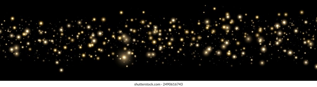 Oro brillando puntos, partículas, estrellas, chispas mágicas. Efecto de luz de destello brillante. Puntos luminosos dorados. Partículas de Vector sobre fondo negro. 