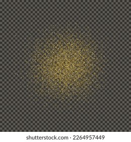 Gold glittering dust on a gray transparent background. Dust with gold glitter effect and empty space for your text.  Vector illustration