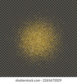 Gold glittering dust on a gray transparent background. Dust with gold glitter effect and empty space for your text.  Vector illustration