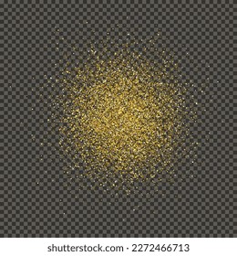 Gold glittering dust on a gray transparent background. Dust with gold glitter effect and empty space for your text.  Vector illustration