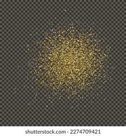 Gold glittering dust on a gray transparent background. Dust with gold glitter effect and empty space for your text.  Vector illustration svg
