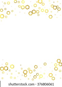 Gold glittering foil hexagons vertical frame on white background, vector isolated design elements