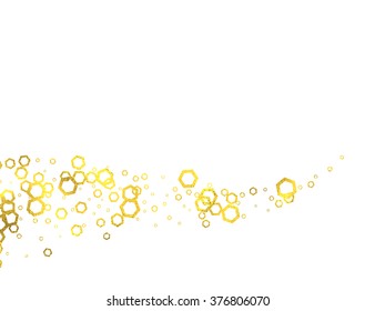 Gold glittering foil hexagons wave isolated on white background, vector design elements