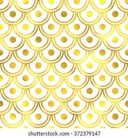 Gold glittering foil japanese waves seamless pattern background