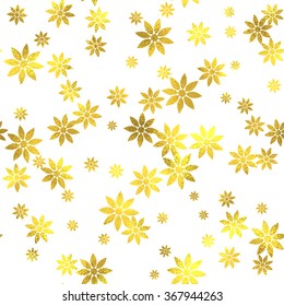 Gold glittering foil seamless pattern background with flowers