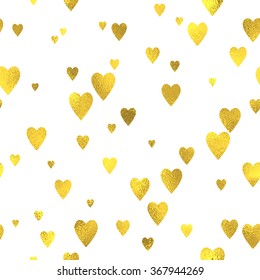 Gold glittering foil seamless pattern background with hearts