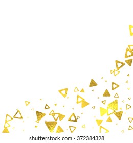 Gold glittering foil triangles on white background, vector isolated design elements