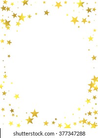 Gold glittering frame with foil stars isolated on white background, vector design elements