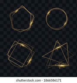 Gold glittering frame on a transparent background. vector illustration