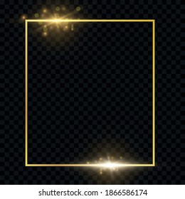 Gold glittering frame on a transparent background. vector illustration