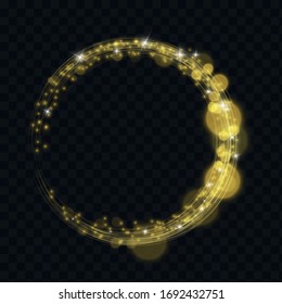 Gold glittering glitter circle. Vector circle of golden glittering parts with tropical starry light and sparkle fresh in a transparent place